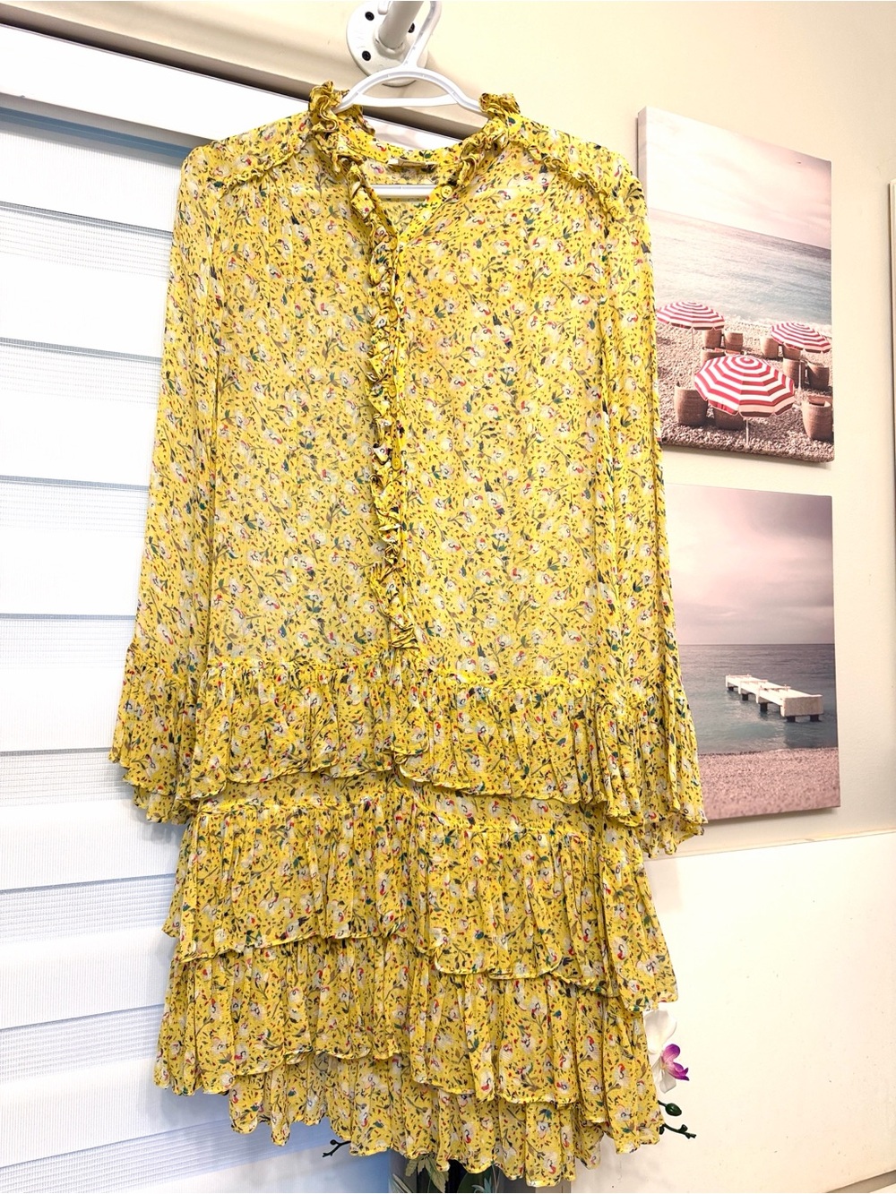 Zadig & Voltaire Yellow Floral chiffon Ruffle Dress